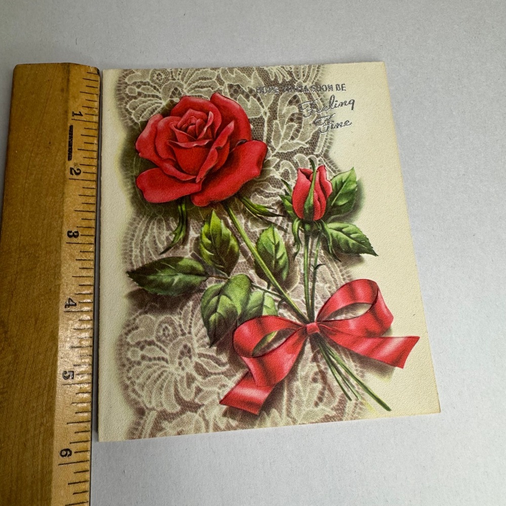 Vintage Get Well Soon Greeting Card Red Rose Pop Up 935105 Made in USA 1950s 60s